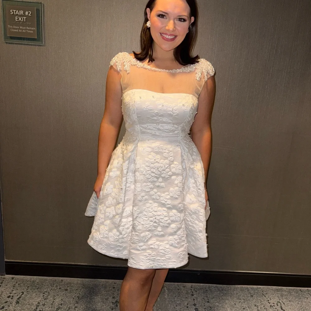 White Lace Fit-and-Flare Dress - Classic Elegant Style - Picture 2 of 3